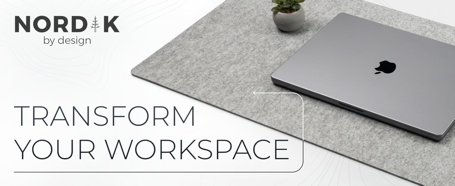 macbook laptop on marle felt mat with desk plant - transform your space