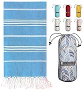 BAY LAUREL Turkish Beach Towel with Travel Bag 39 x 71 Quick Dry Sand Free Lightweight Large Over...