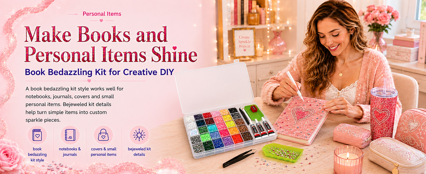Book bedazzling kit style for journals, covers and small personal items decorated