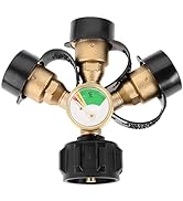 3 Way Propane Splitter with Gauge and Shut-Off Valve, 3 Y Propane Gas Splitter QCC1 Type1 Connect...