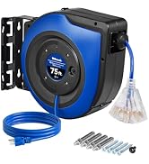 WILAWELS Retractable Cord Reel, 75 FT Heavy Duty Extension Cord, 14AWG/3C SJTOW, 3 Grounded Outle...