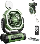 lollyes Outdoor Camping Fan with Light, 20000mAh Battery Powered, Rechargeable Portable Fan with ...