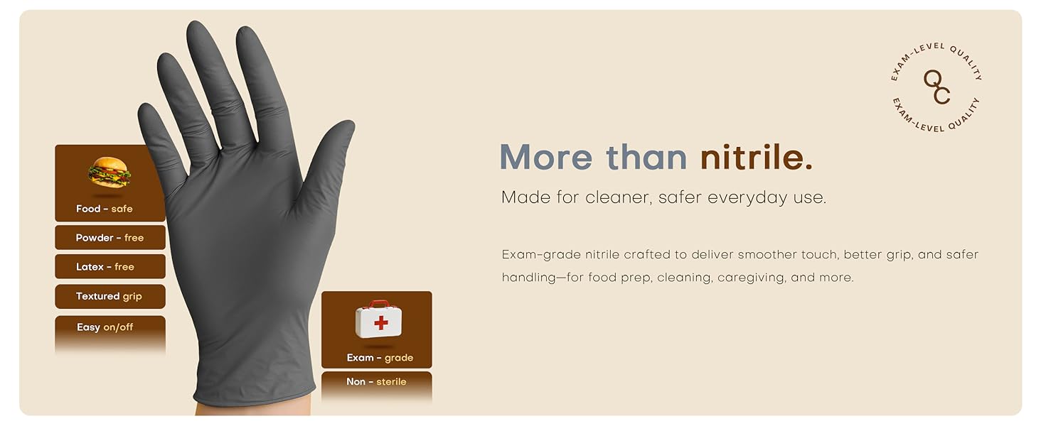 Exam-grade nitrile deliver smoother touch better grip safer handling food prep cleaning caregiving