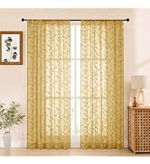 Aiyufeng Sheer Curtains 84 Inches Long for Bedroom, Jacquard Texture Leaf Pattern Light Filtering...