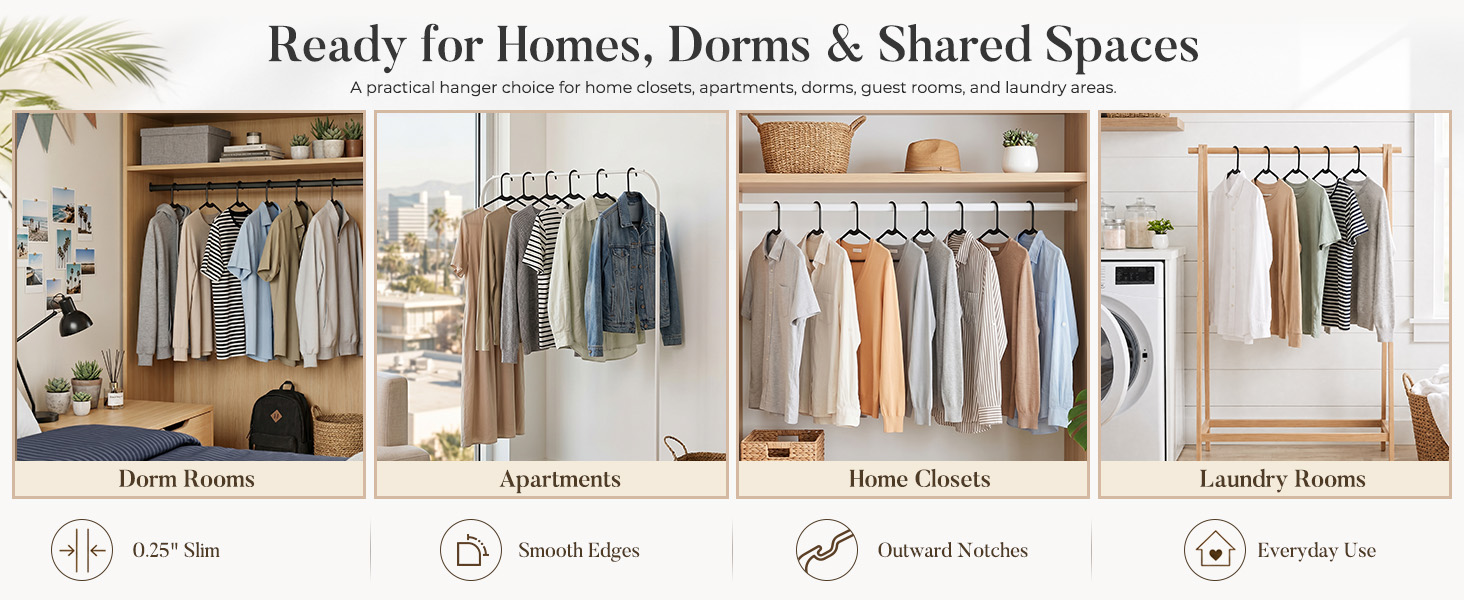 Versatile hangers suitable for multiple spaces: closets, entryways, laundry rooms, and more