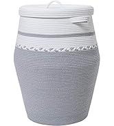 26" x 20" Tall Extra Large Storage Basket with Lid, Cotton Rope Storage Baskets, Woven Laundry Ha...