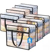 6 Pack Clear Storage Bags for Clothes, 45L Closet Organizers and Storage | Plastic storage with z...