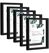 HappyHapi 5 Pack 5x7 Floating Picture Frames, Black Double Glass Float Picture Frames Display Pho...