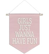 foedor Trendy Pink Canvas Hanging Pennant Flag Banner,Girl Just Wanna Have Fun,Girl Nursery Decor...