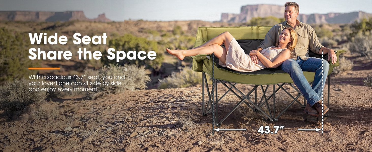 SAN HIMA Double Camping Chair for 2 Person Green - wide seat share the space