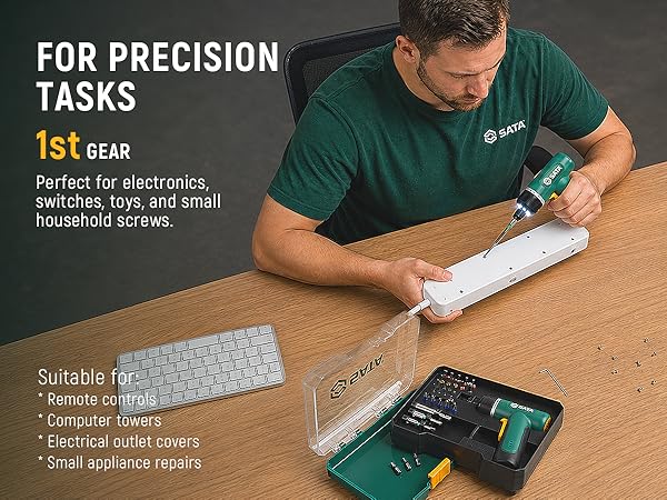 Precision electric screwdriver for electronics repair, outlet covers and appliance maintenance