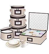 punemi China Storage Containers 5-Piece Set With Dividers, Quilted Stackable Plate & Dish Storage...