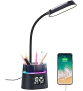 WILIT LED Kids Desk Lamp, Dimmable Study Lamp for Home Office Desk Accessories, with Pen Holder &...