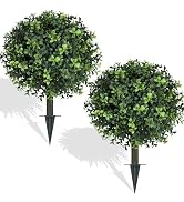 Muhanjia Artificial Boxwood Topiary Ball,Set of 2,UV Resistant Artificial Shrub Bushes with Groun...