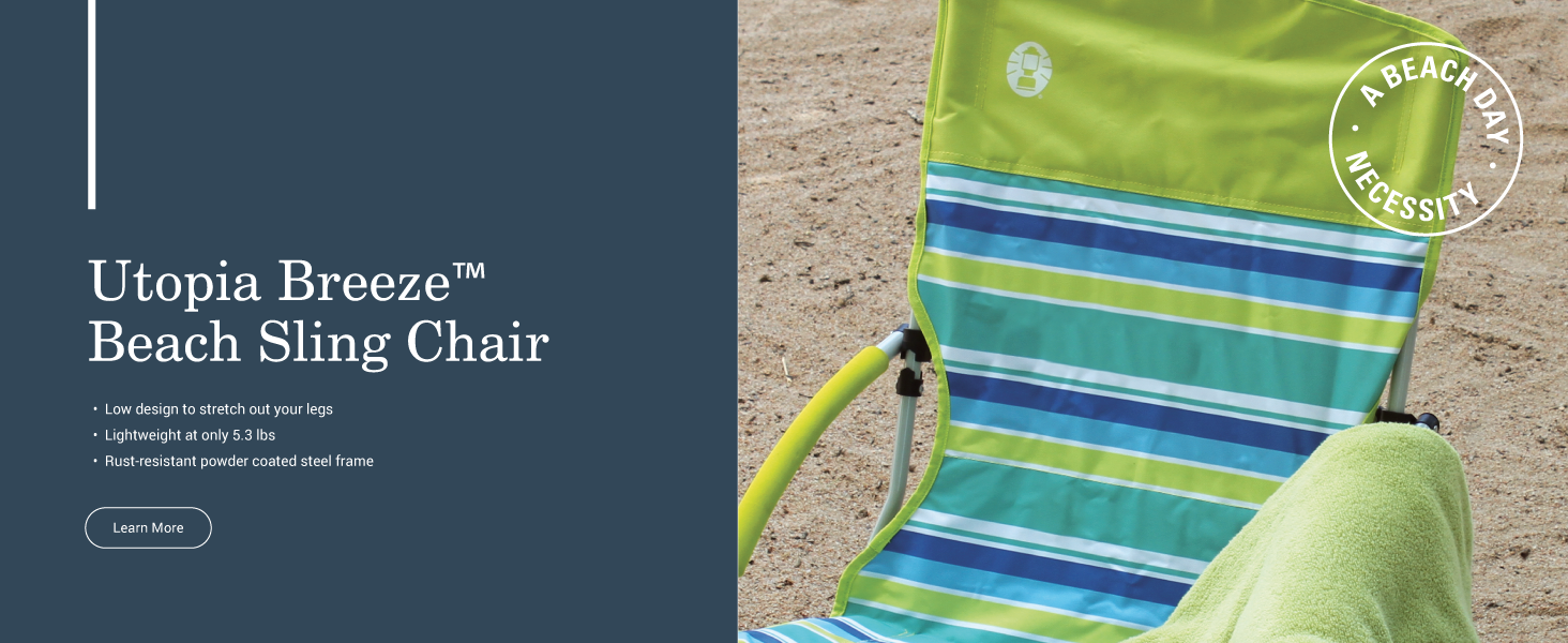 coleman utopia breeze beach sling chair low seat lightweight steel frame concert day relax comfort