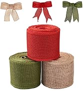 5.46 Yards Christmas Polyester Ribbon 2-3/8 Inches Imitation Linen Fabric Wrapping Ribbon Rolls f...