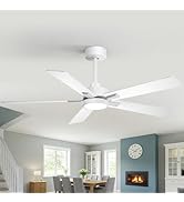 ZYD 52 Inch White Ceiling Fan, Downrod Mount White Ceiling Fan DC Motor 6-Speed Reversible, Quiet...