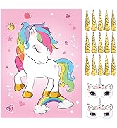 ASTARON Pin The Horn on The Unicorn Birthday Party Game with 30 Horns for Unicorn Party Supplies ...