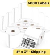 4x3 Direct Thermal Shipping Labels - 12 Rolls 500 Label/Roll White Perforated Mailing Labels, 600...