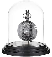 PH PandaHall Pocket Watch Display Case 4.2x4.5inch Glass Display Dome Cloche with Metal Hook and ...