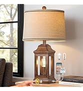 24" Rustic Farmhouse Table Lamps for Living Room, Single Pack Touch Dimmable Nightlight Vintage B...