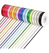 ABSOFINE 18 Colors Double Faced Satin Ribbon Polyester 393 Yards,1/8 inch Solid Fabric Ribbon Rol...