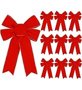 10 Pack Red Bows Christmas Tree Decorations,9”x13”Large Velvet Ornament Bow with Glitter Gold Edg...