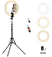 12" Selfie Ring Light with 63" Tripod Stand/Phone Holder, QEUOOIY 20W LED Circle Lights Dimmable ...