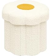 PINPLUS Flower Ottoman Footstool, Foldable Boucle Storage Stool, Cute Daisy Design, Teddy Sherpa ...