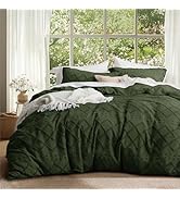 Bedsure Boho Duvet Cover Queen Size - Dark Green Breathable & Soft Boho Bedding, Machine Washable...