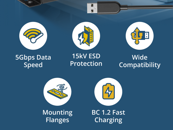 4-port powered USB hub with 5Gbps data speed, ESD protection, wide compatibility, and fast charging