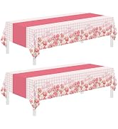 2 Pack Mothers Day Tablecloth,Mothers Decorations 54" x 108" Disposable Plastic Tablecloth,Mother...