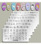 Cat Puppy Unicorn Nail Stamping Plate Kit Set, 7pcs Star Heart Cute Animal Design Nail Stamper Pl...