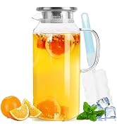 Yirilan Glass Pitcher, 2 Liter/68 OZ Water Pitcher with Lid and Spout, Large Pitchers for Drinks,...