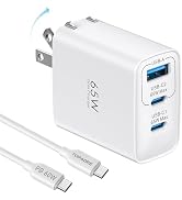 65W USB C Charger Block, 3 Ports GaN Wall Charger Foldable Compact Type C Fast Charger Charging f...