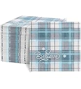 FLOWERCAT 100-Count 2-Ply Christmas Napkins & Blue Plaid Checkered Napkins - Christmas Paper Napk...