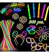 Glow Sticks Party Pack - 240 PCS That Includes, 100 Pcs 8 Inch Glow sticks,10 Pcs Ultra-Bright 6 ...
