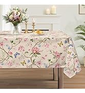 hometrixx Spring Summer Rectangle Table Cloth Pink Flower Washable Polyester Oil-Proof Tablecloth...