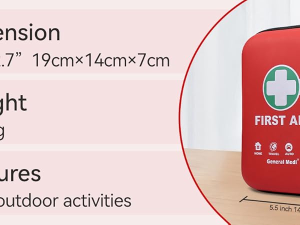 Text reads 'Dimension 7.5×5.5×2.7', 'Weight 875g', 'Features'. Product specification details shown with icons and measurements on white background