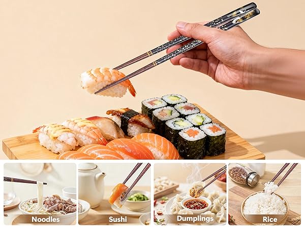 Reusable Wooden Chopsticks Set with Ceramic Rests