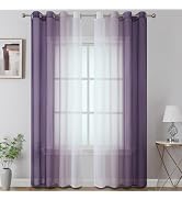 Estelar Textiler Purple and White Ombre Semi Sheer Stripes Design Curtains for Bedroom, Light Fil...