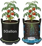 2Pack Self Watering Grow Bags with Pots Base - 5 Gallon Automatic Watering Planter Saucer with Wi...