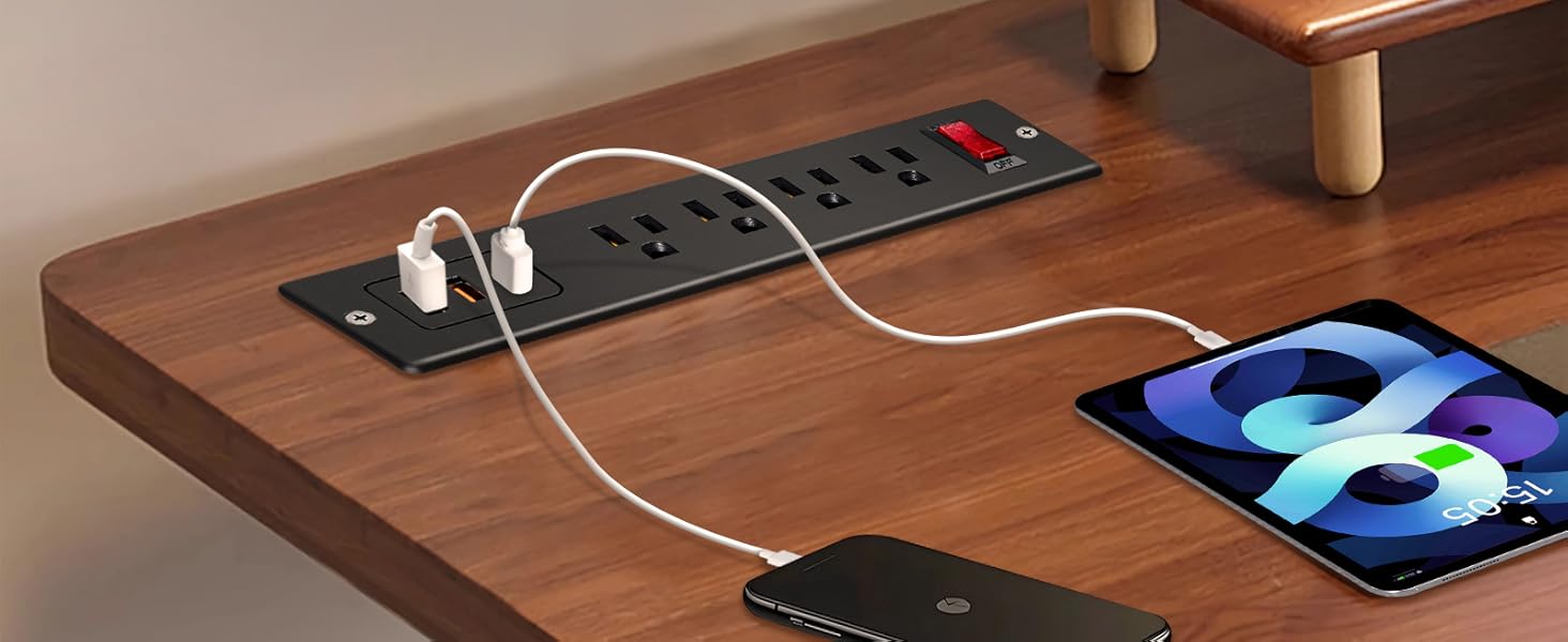 Desktop Recessed Power Strip USB C