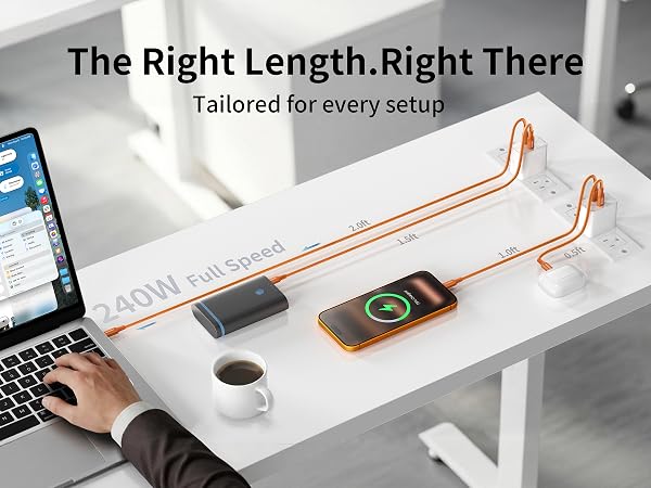 Dual 240W Power,Short USB-C Cables for Pro Mobility