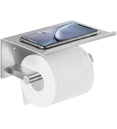 Toilet Paper Holder with Shelf, Wall Mounted Adhesive Holder for Bathroom, Tissue Roll Holder wit...
