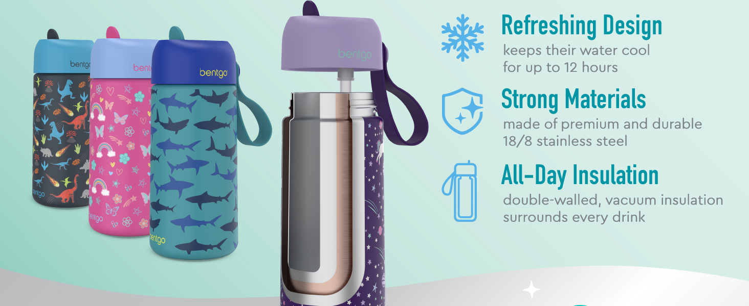 bentgo, bentgo stainless water bottle, water bottle, water bottle for kids, leak-proof water bottle