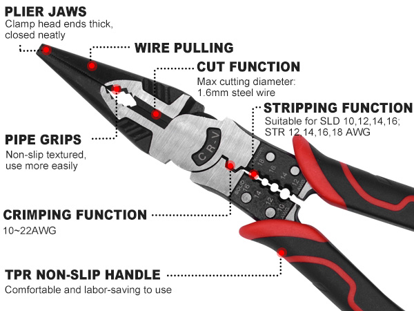 Wire Stripper Crimper Cutter Long Nose Pliers Diagonal Side Cutting Linesman Pliers