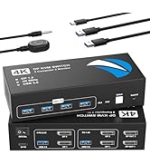DisplayPort KVM Switch 2 Monitors 2 Computers, 4K@60Hz KVM Switches Dual Monitor with 4 USB3.0 Po...