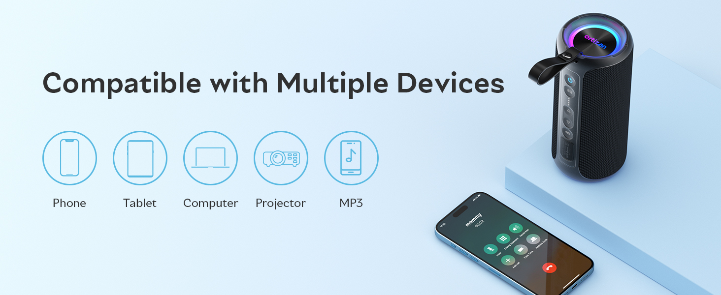 Loud Bluetooth speaker compatible with multiple devices.