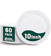 DaYammi 100% Compostable Paper Plates 10 Inch, 60-Pack Heavy Duty Paper Plates Bulk,Biodegradable...